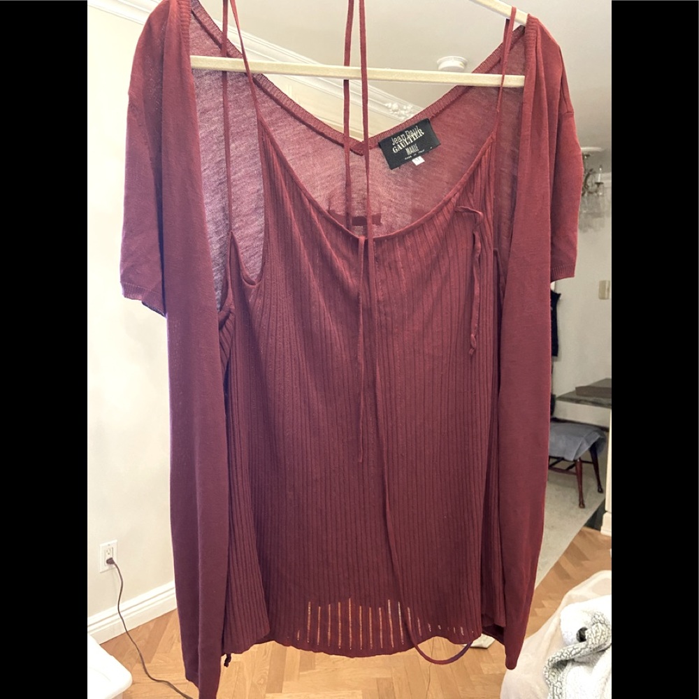 Jean Paul Gaultier Maille M-3XL burgundy 2 piece in 1 made Italy cardigan&trank
